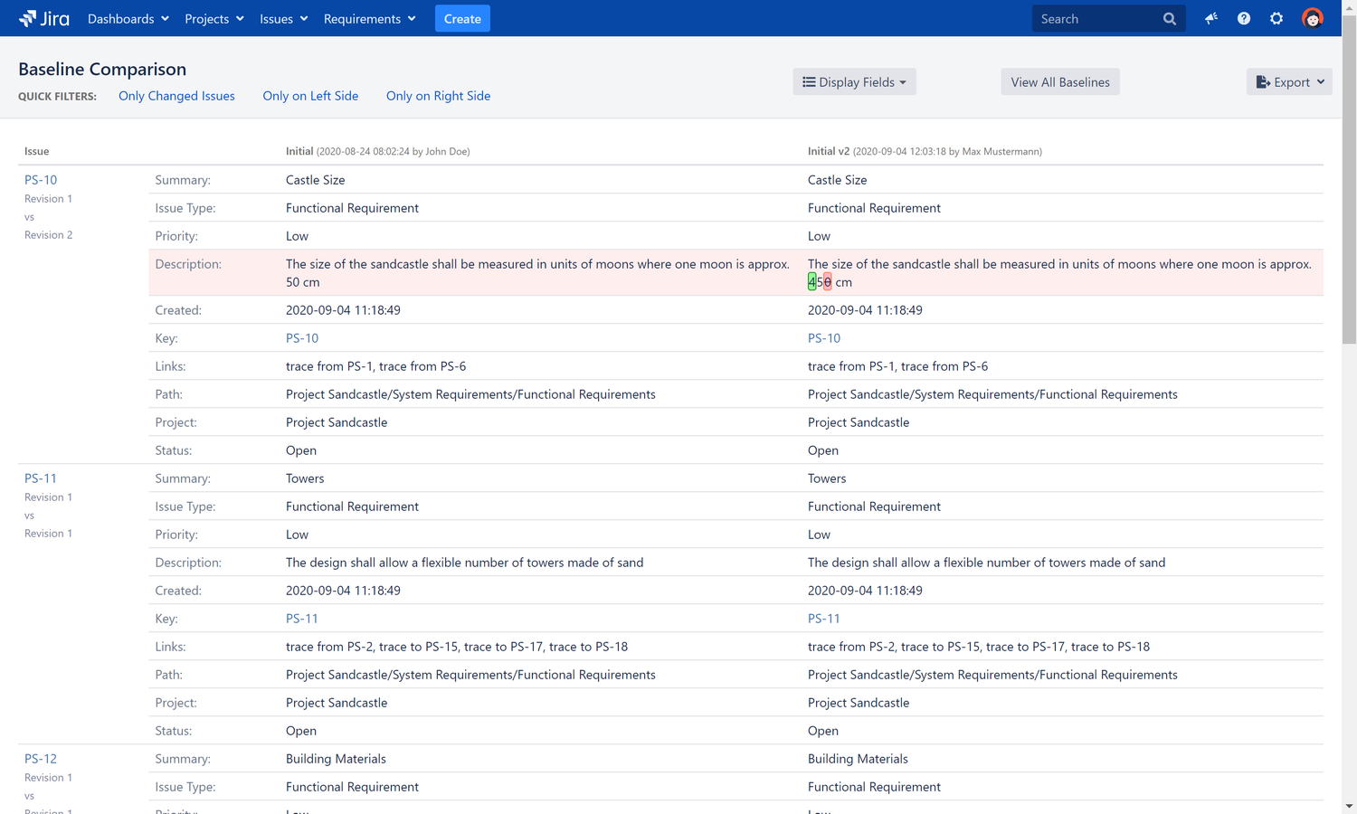 Easily create and compare the various baselines of projects or a subset of issues