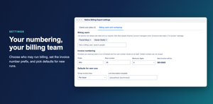 Billing users, invoice numbering and the defaults for new runs.