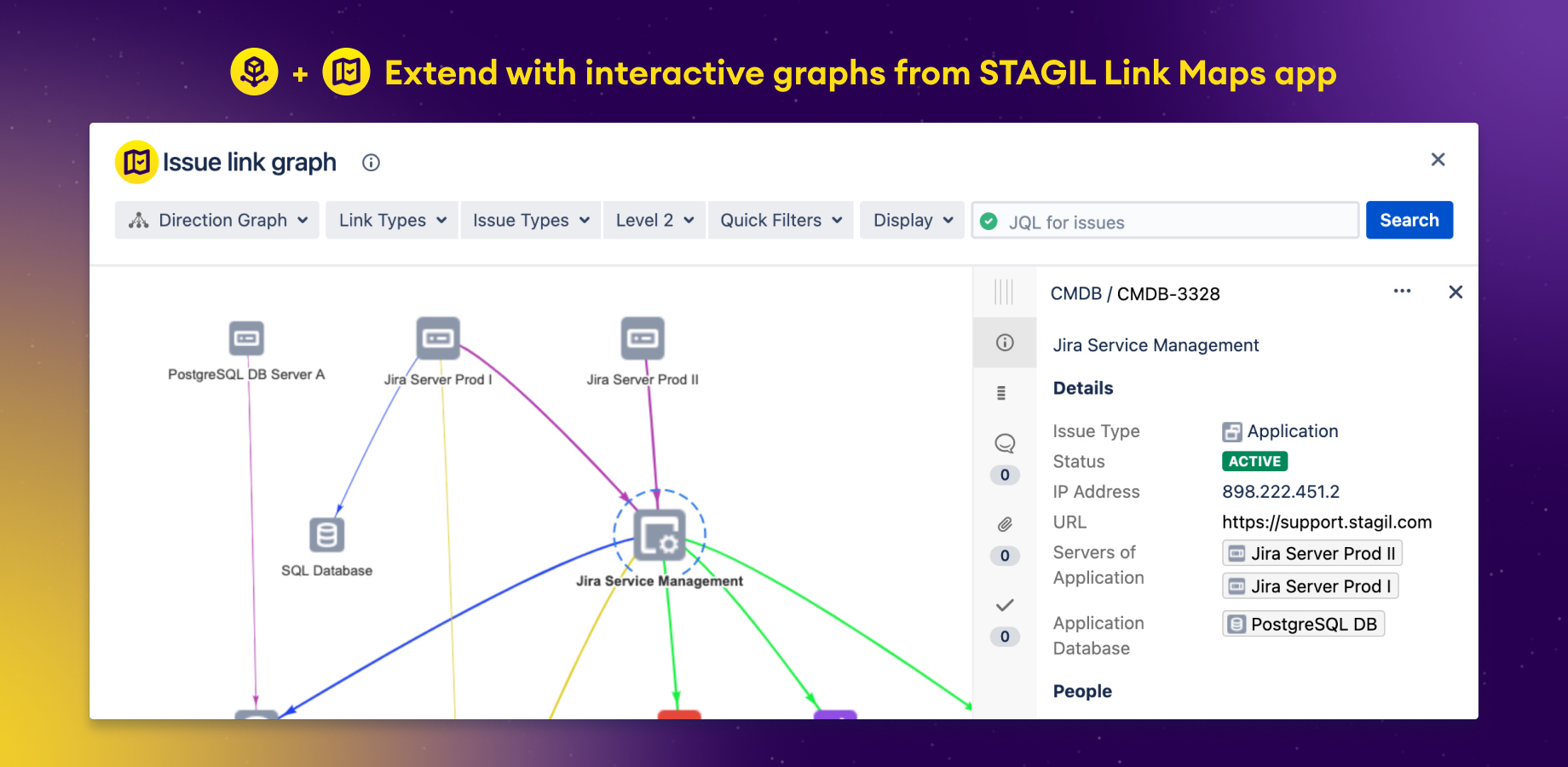 ​Enhance dependency tracking by connecting STAGIL Assets with ​STAGIL Link Maps. Manage hardware, software, and license relationships in unified visual maps. Explore links and drill through different dependency levels.
