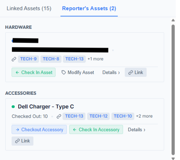 You can allow and view the current ticket's reporter's assets. The app will automatically pull all assets assigned to the user from Snipe-IT
