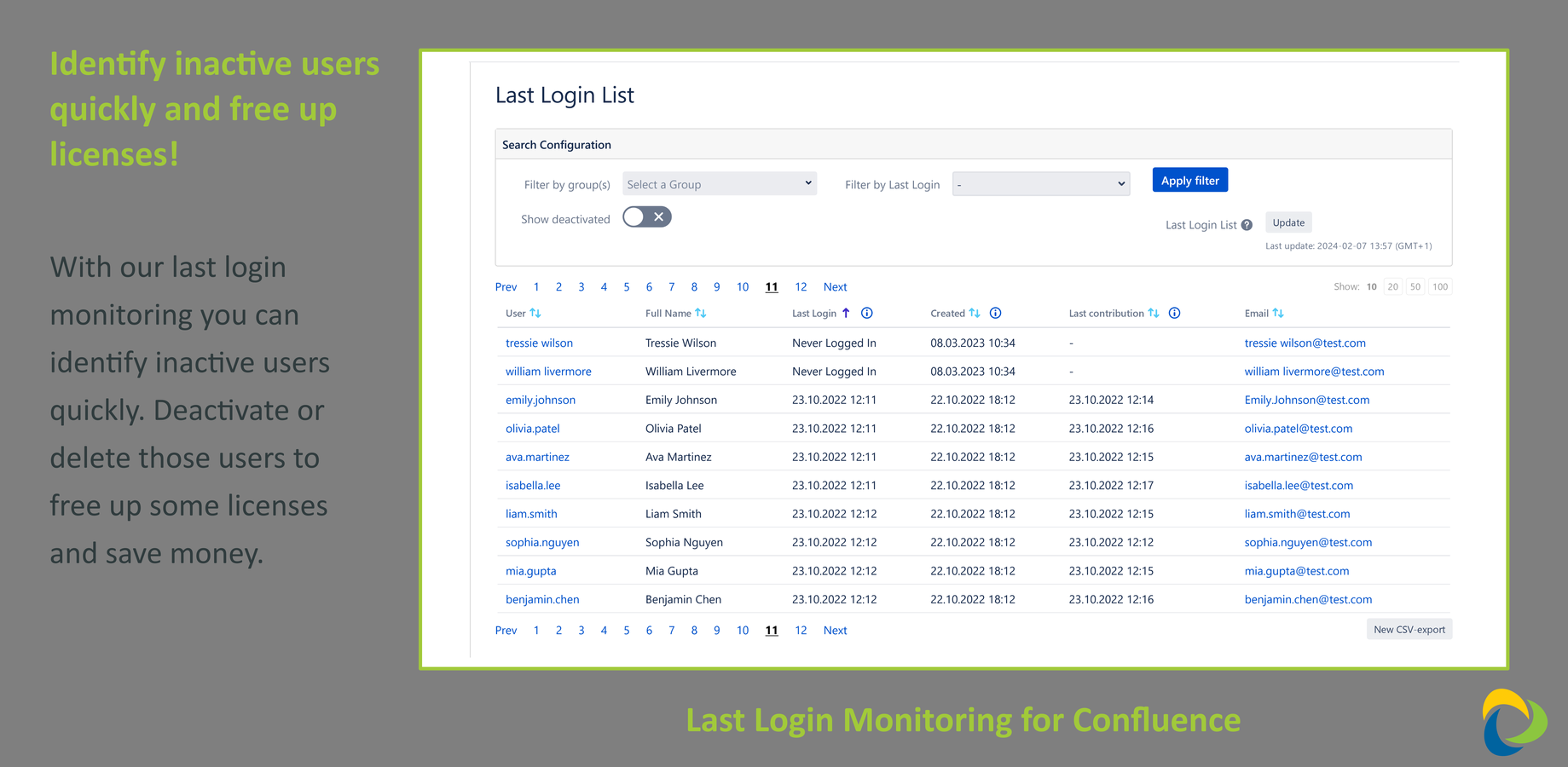 Use the last login information to identify ghost users and deactivate them to free up licenses.