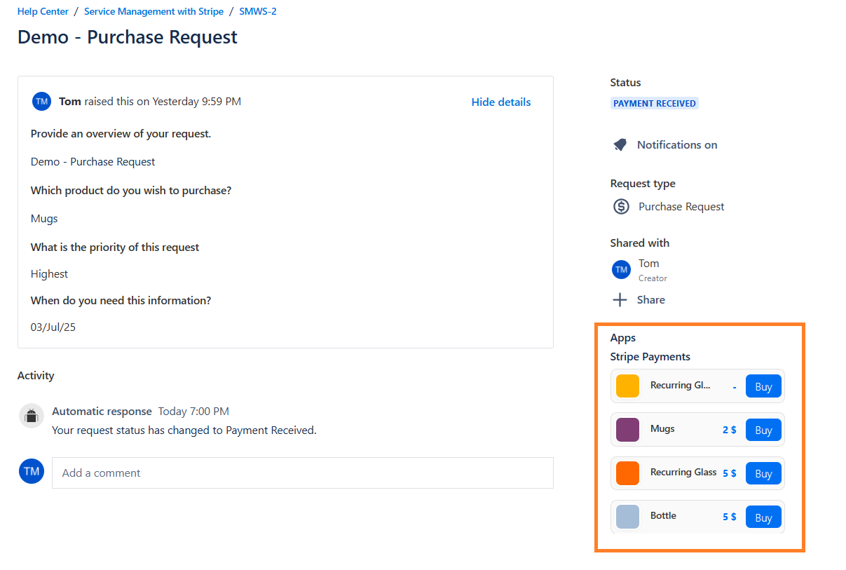 Stripe Payment Links in Customer Portal
