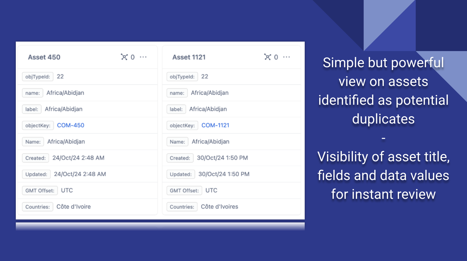 Asset Duplicate simple view for quality check