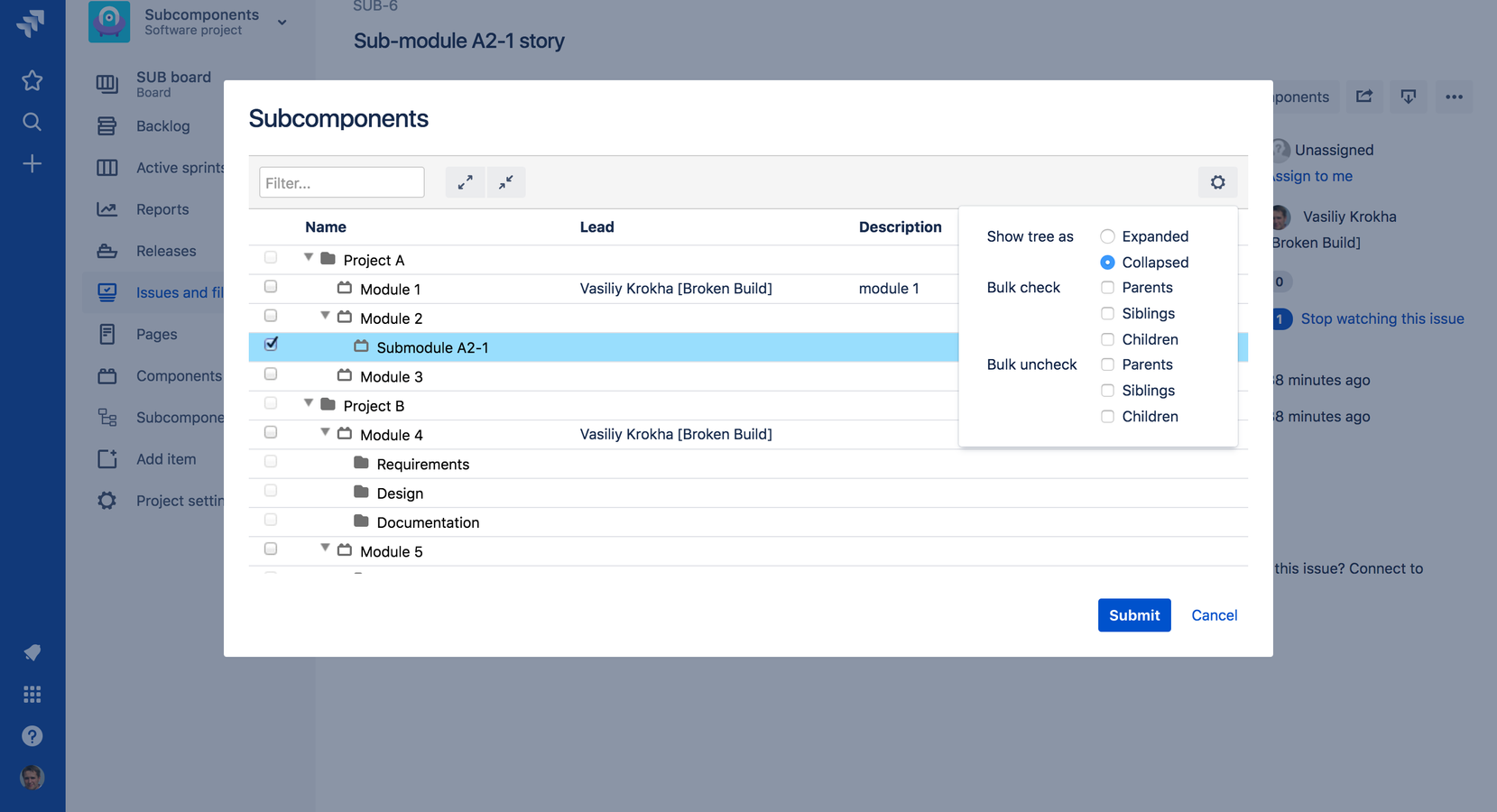 Update issue with Subcomponents Picker