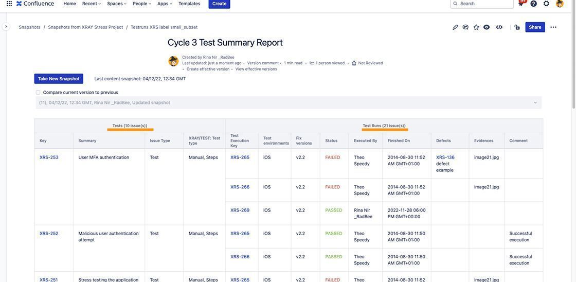​Add static Jira data to Confluence pages- along with Xray specific data. The test table is now embedded in a Confluence page, where all background information can be seamlessly added.
