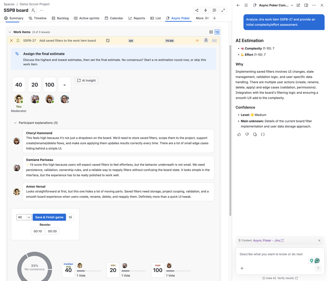 Use AI Insight with Atlassian Rovo at any stage of estimation, including Review