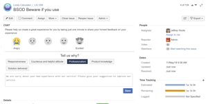 The user can also give a feedback for a resolved ticket via an inline form