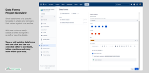 View or edit existing data forms with one click and use our extended editor to add tasks, tables, mentions and many more within your texts.