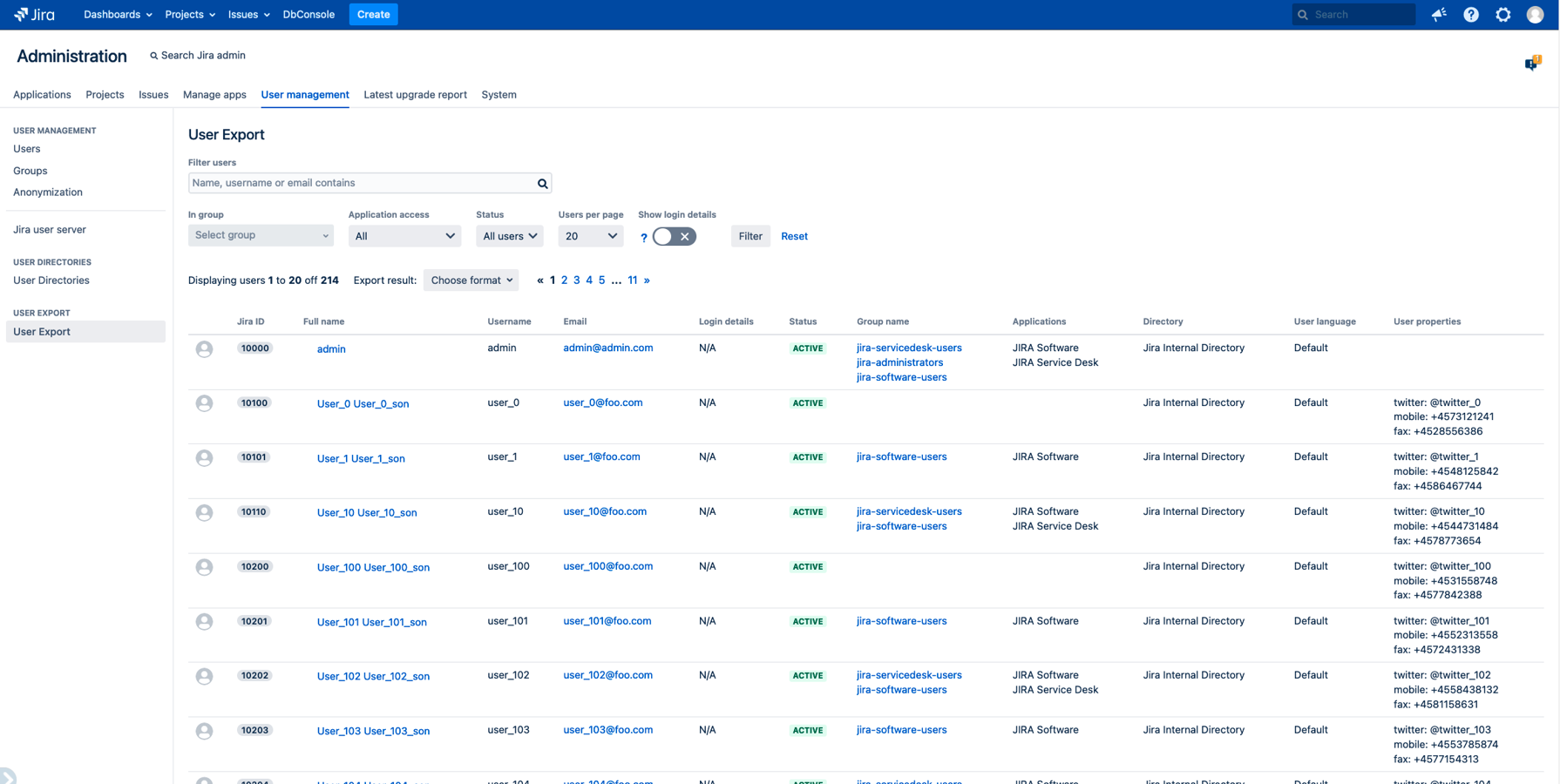User Export for Jira search