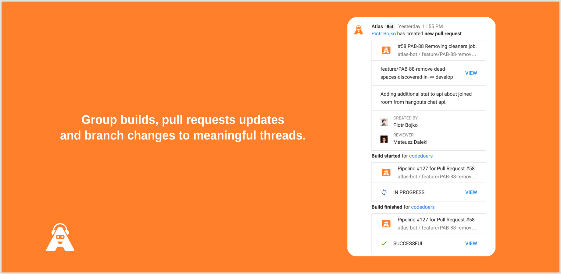 Group builds, pulls and branch updates to threads.