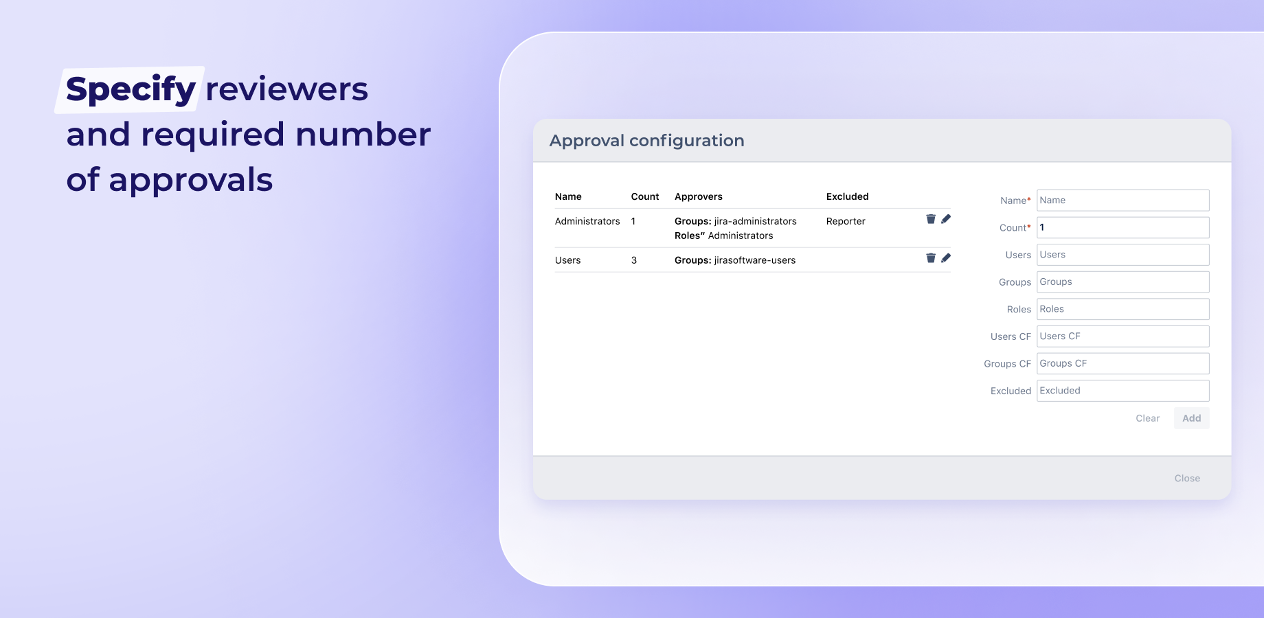 Specify reviewers and required number of approvals