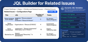 Build related issue queries with dynamic JQL variables, and save multiple named configs.
