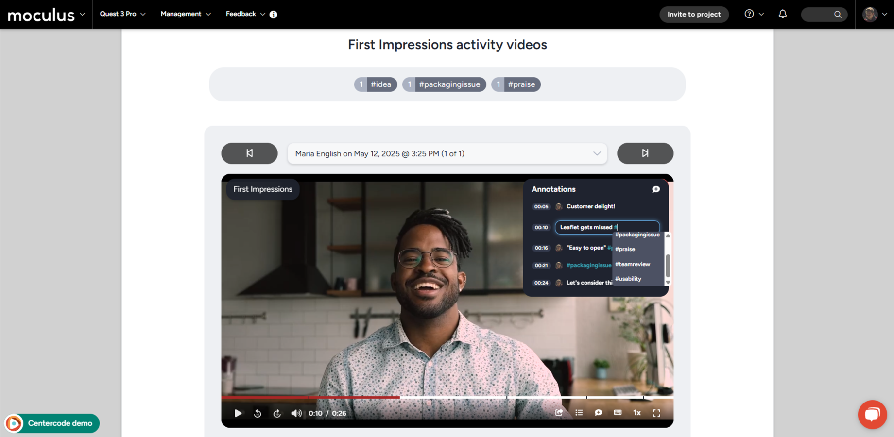 Tag real-time video feedback with timestamps and labels to quickly capture key insights like usability issues, packaging gaps, and customer sentiment.