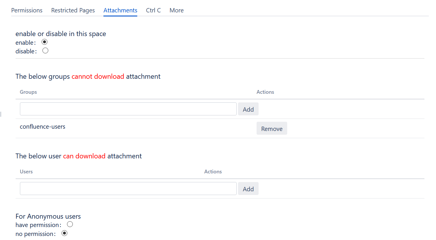 Disable download attachments for specified group
