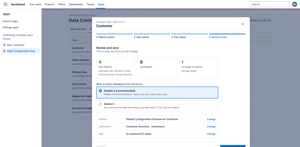 Review before you save: see which options the first sync adds, keeps and removes, and choose whether options gone from the source are disabled (issues keep their values) or deleted.