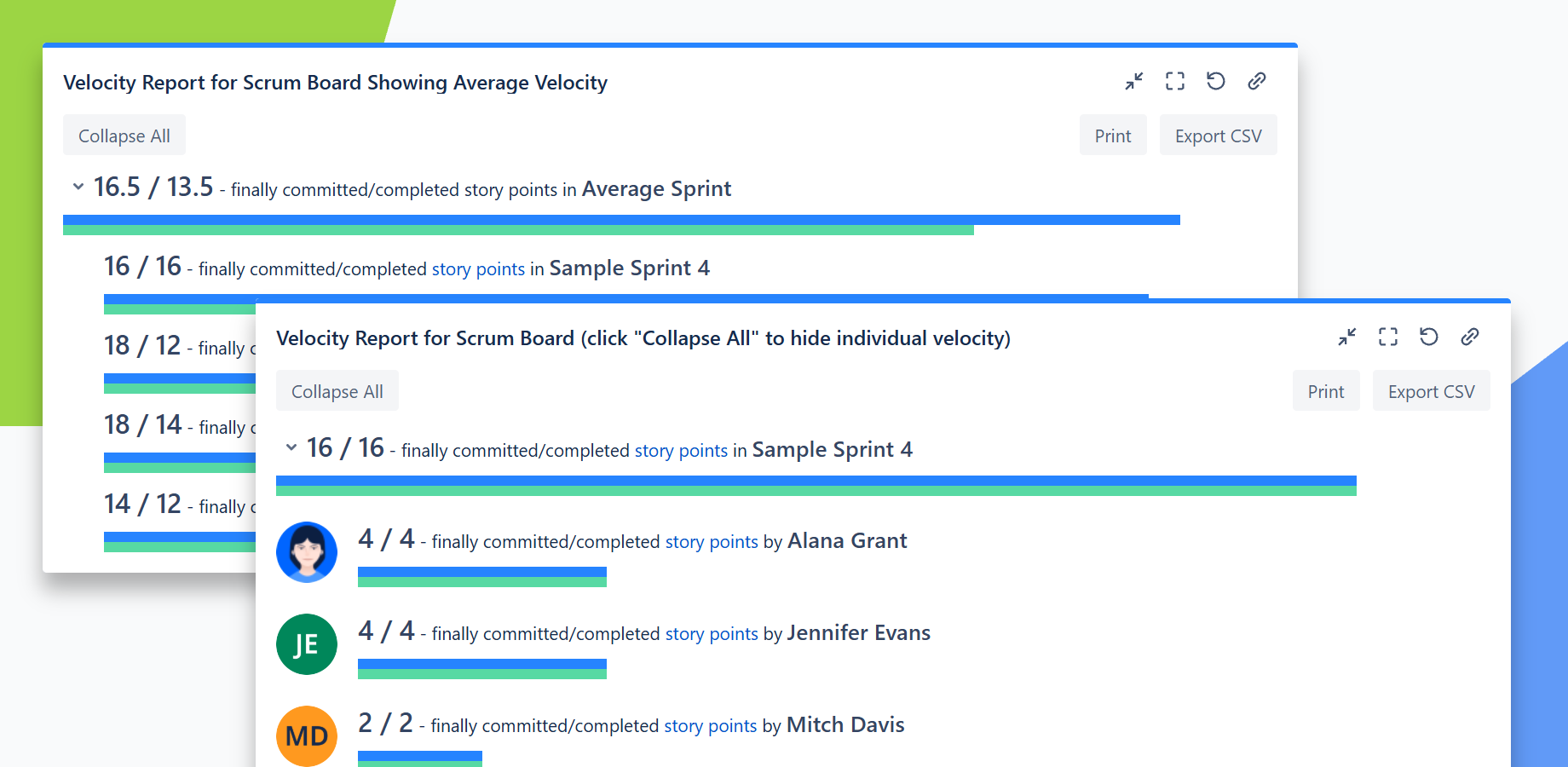 Average velocity together with sprint velocity in a Jira dashboard