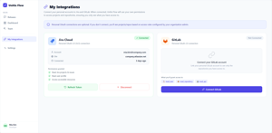 Personal OAuth page (Jira connected, GitLab not yet)