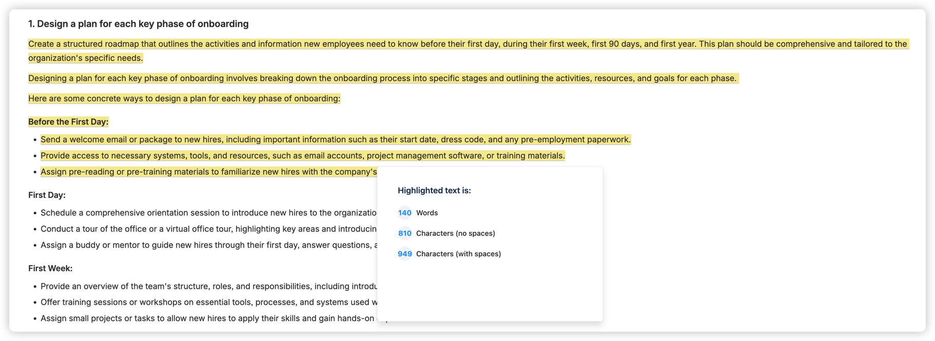 Word Counter handles text of any length - from single sentences to full documents. This example shows statistics for a 140-word selection.