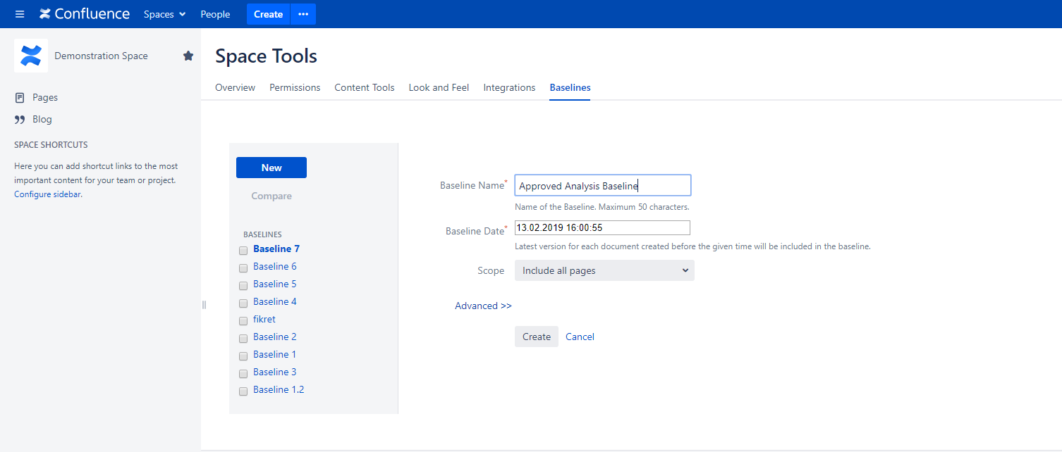 Baselines are created as snapshots of documents spaces; with a name, a specific date and time in the past.