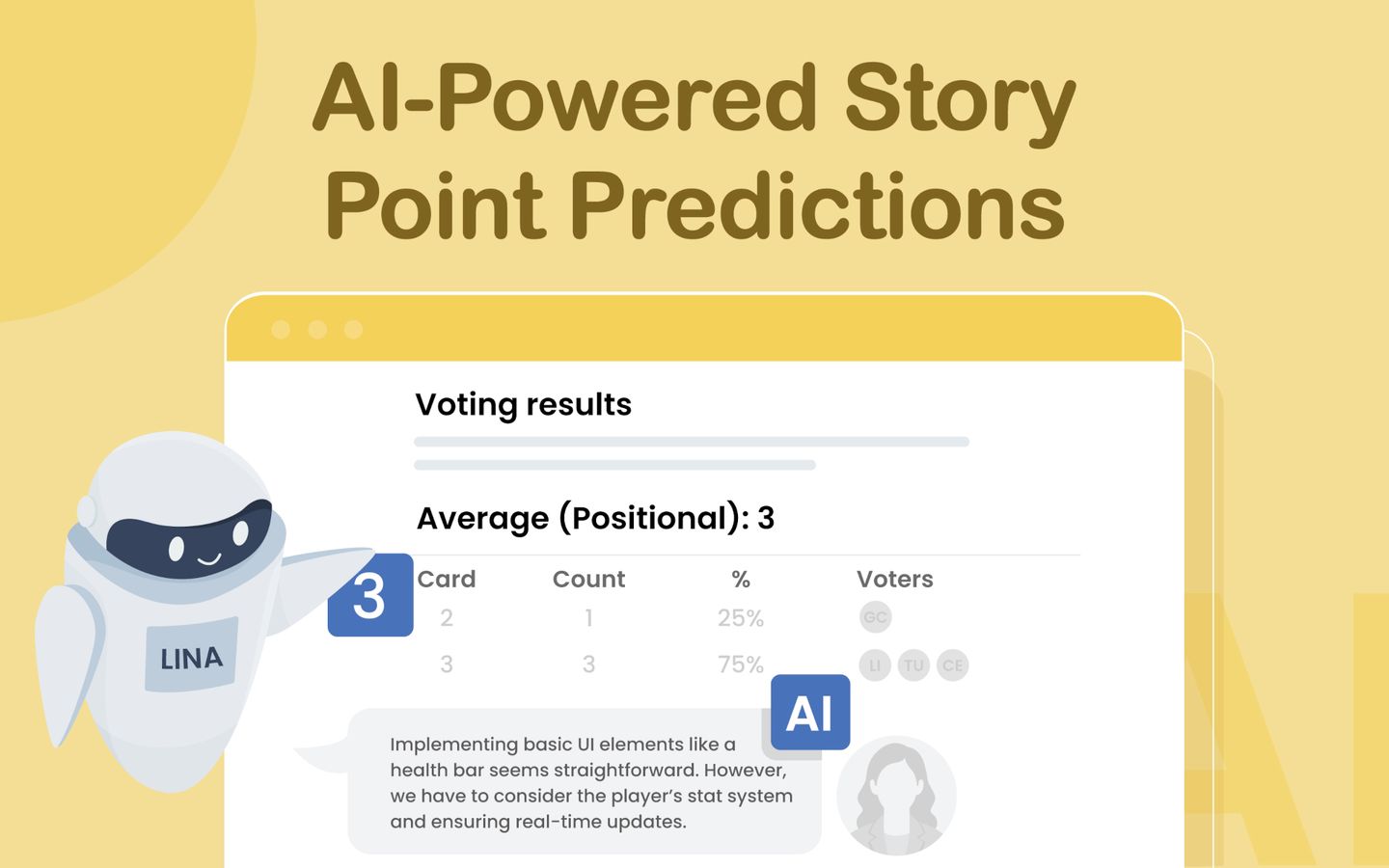In this image you see an AI agent taking part in the session. You can also see the issue estimation round results.