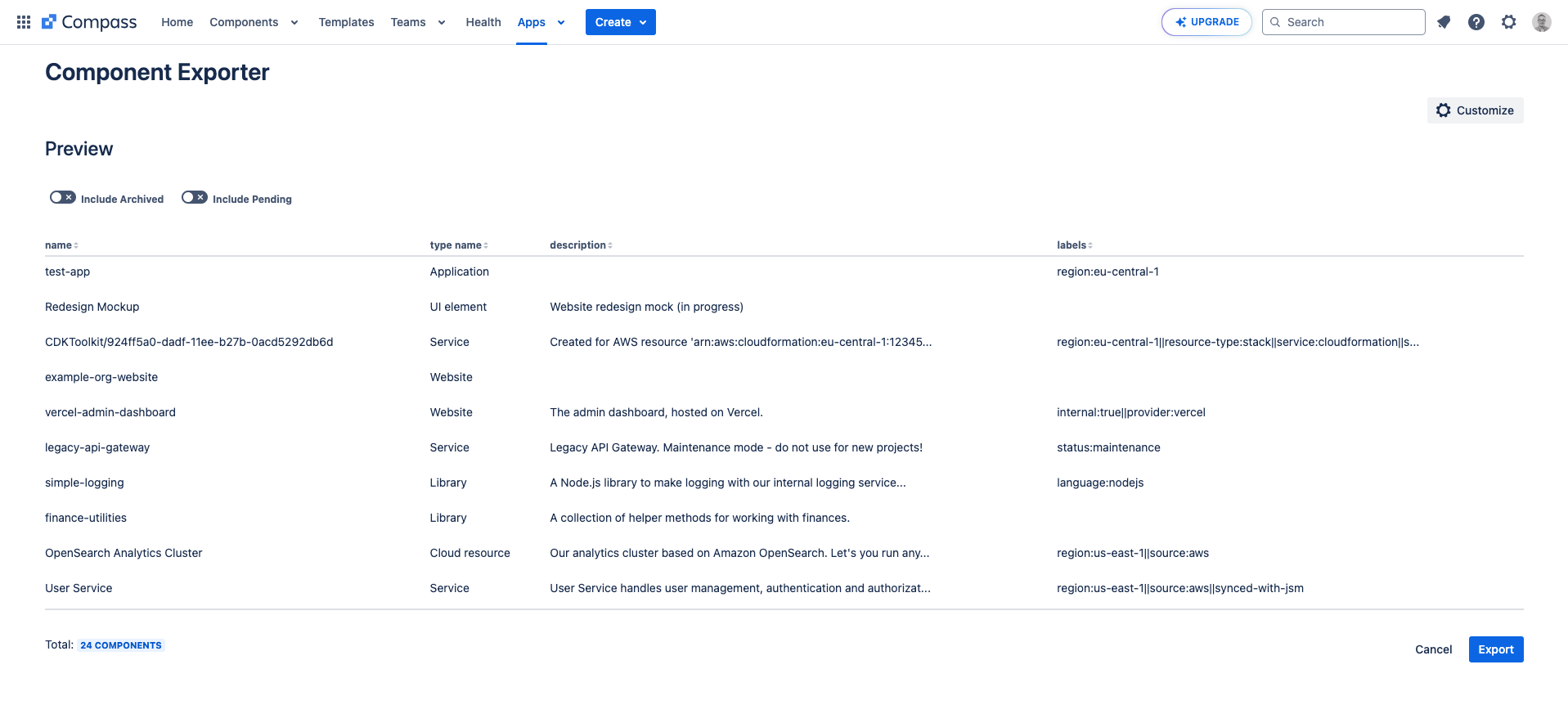 Preview the exported components