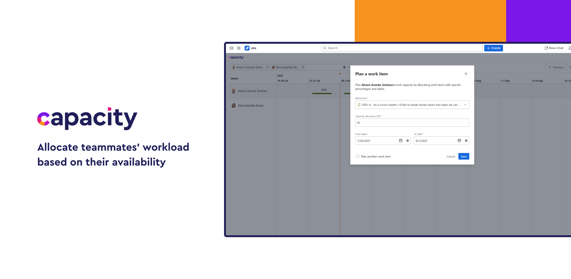 Discover a simple interface to easily plan and allocate capacity workload across teams and projects.