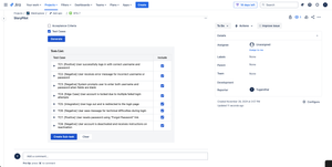 Users can create sub-tasks for selected test cases directly within the StoryPilot panel. This feature streamlines task management and ensures that all test cases are tracked and actionable.
