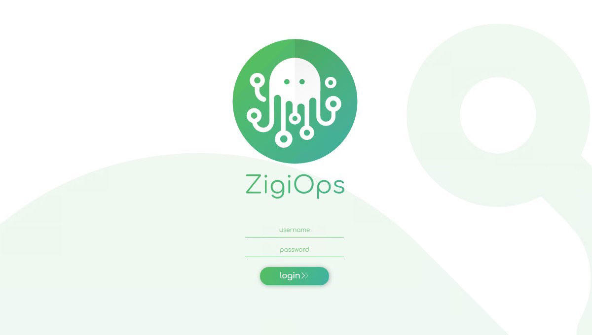 ZigiOps login screen with credentials needed