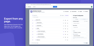 Open Markdown Exporter from any page's menu, tick the pages you want and choose a ZIP or one Markdown file