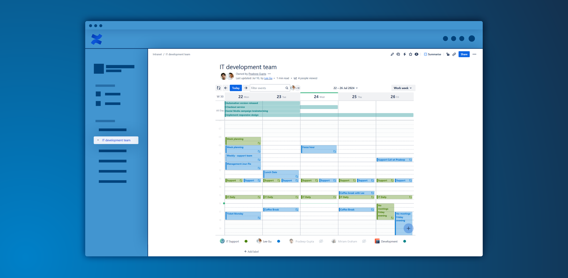 Use Outlook and Microsoft Teams calendars as a fast and secure way to work with calendars in Confluence. Benefit from real-time data from Microsoft 365, no sync is needed. Add new project meetings directly in Confluence.