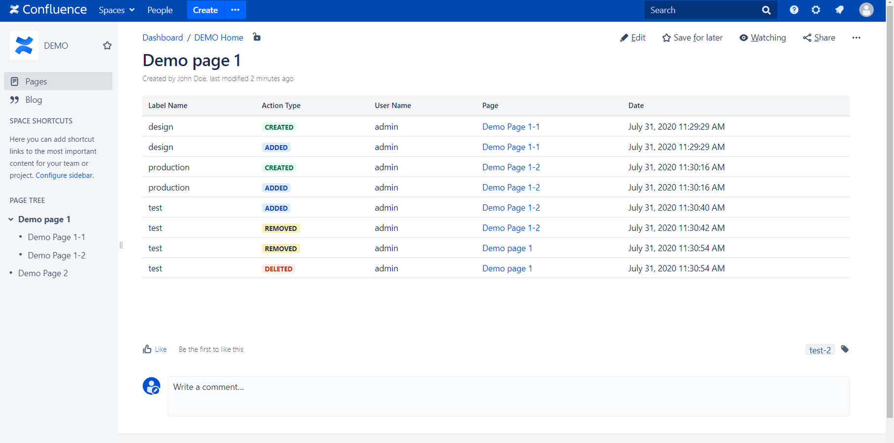 See actions on labels in macro