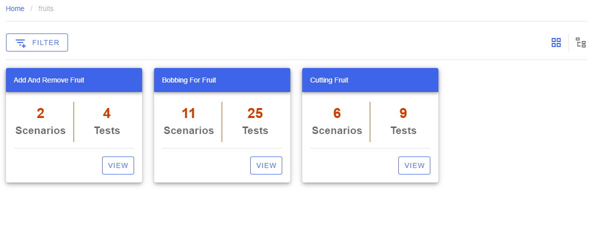 Shows a list of feature files.