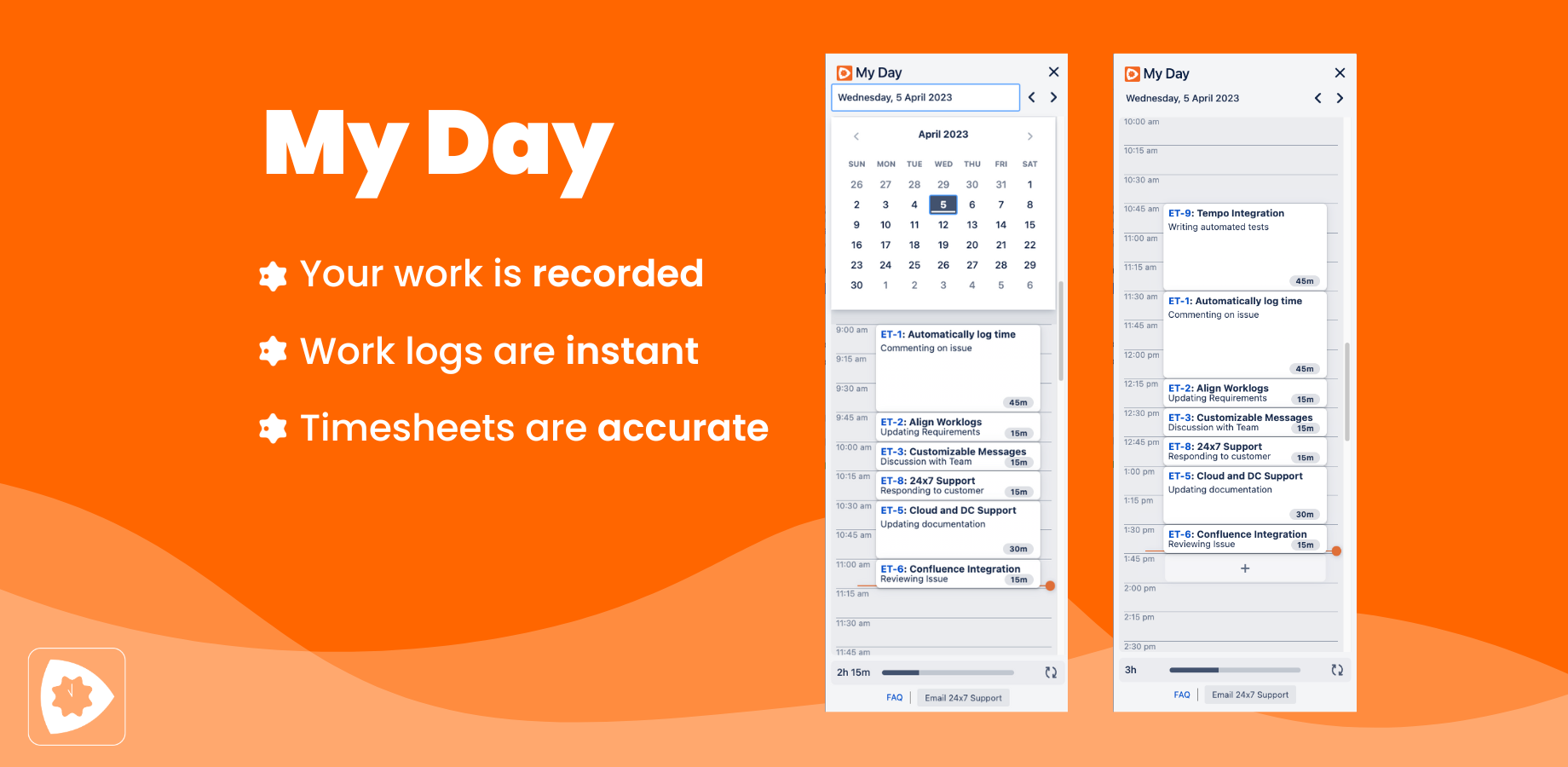 Automatically resolves conflicts, performs merging, and recognises the relative priority of events so that the timesheets accurately reflect your day.