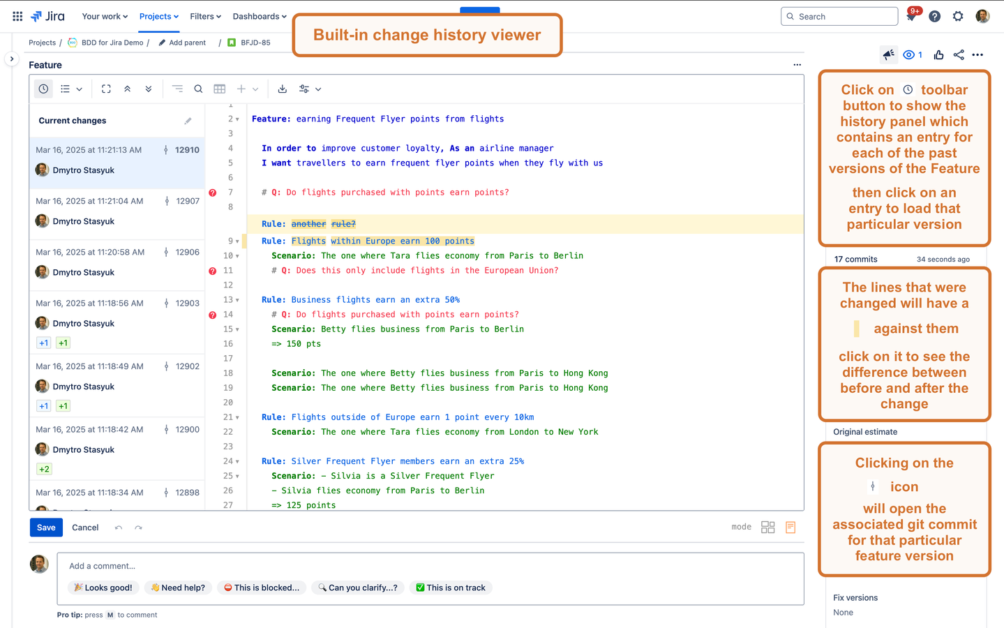 Built-in change history viewer