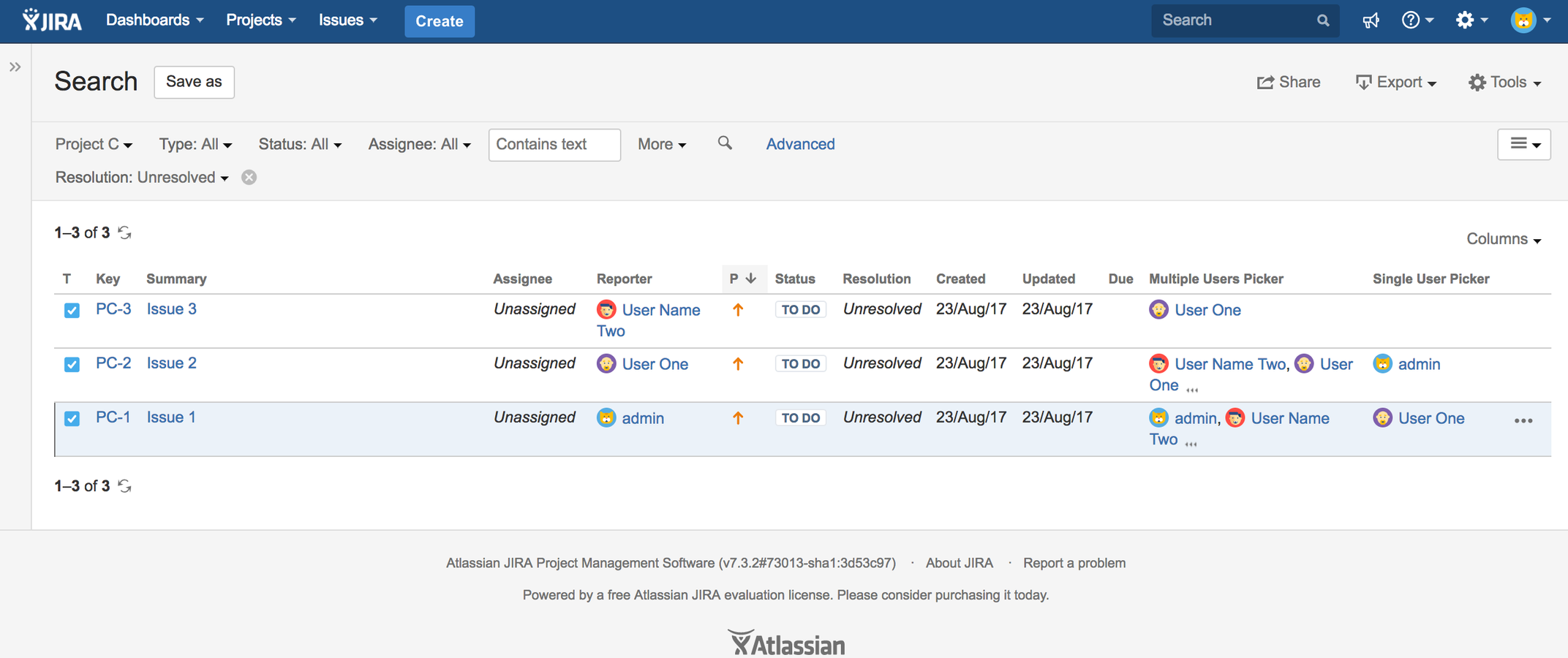 Issue/Filter Search View