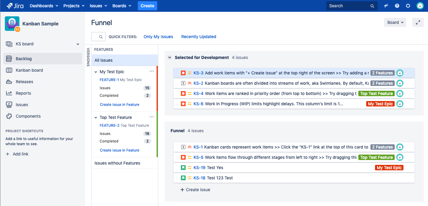 Typical Epic view but with your specific issue types (Feature in this case)