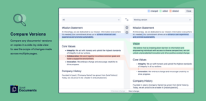 Compare any documents' versions or copies in a side-by-side view  to see the scope of changes made across multiple pages.
