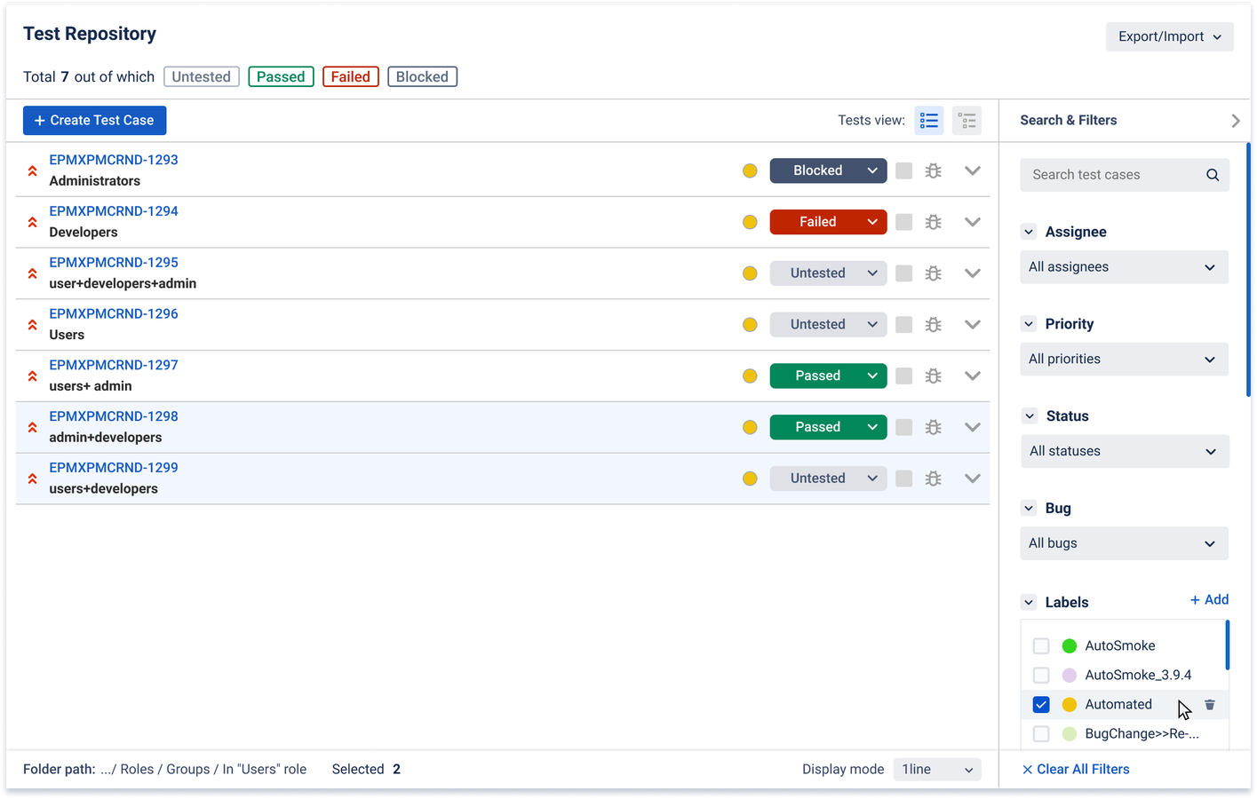 The filter is applied when you move from folder to folder.
In case you need to search through the whole project or branch of a folder, you need to select the desired folder and switch to “Show tests through folders”.