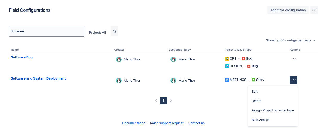 Add the same default values to multiple projects