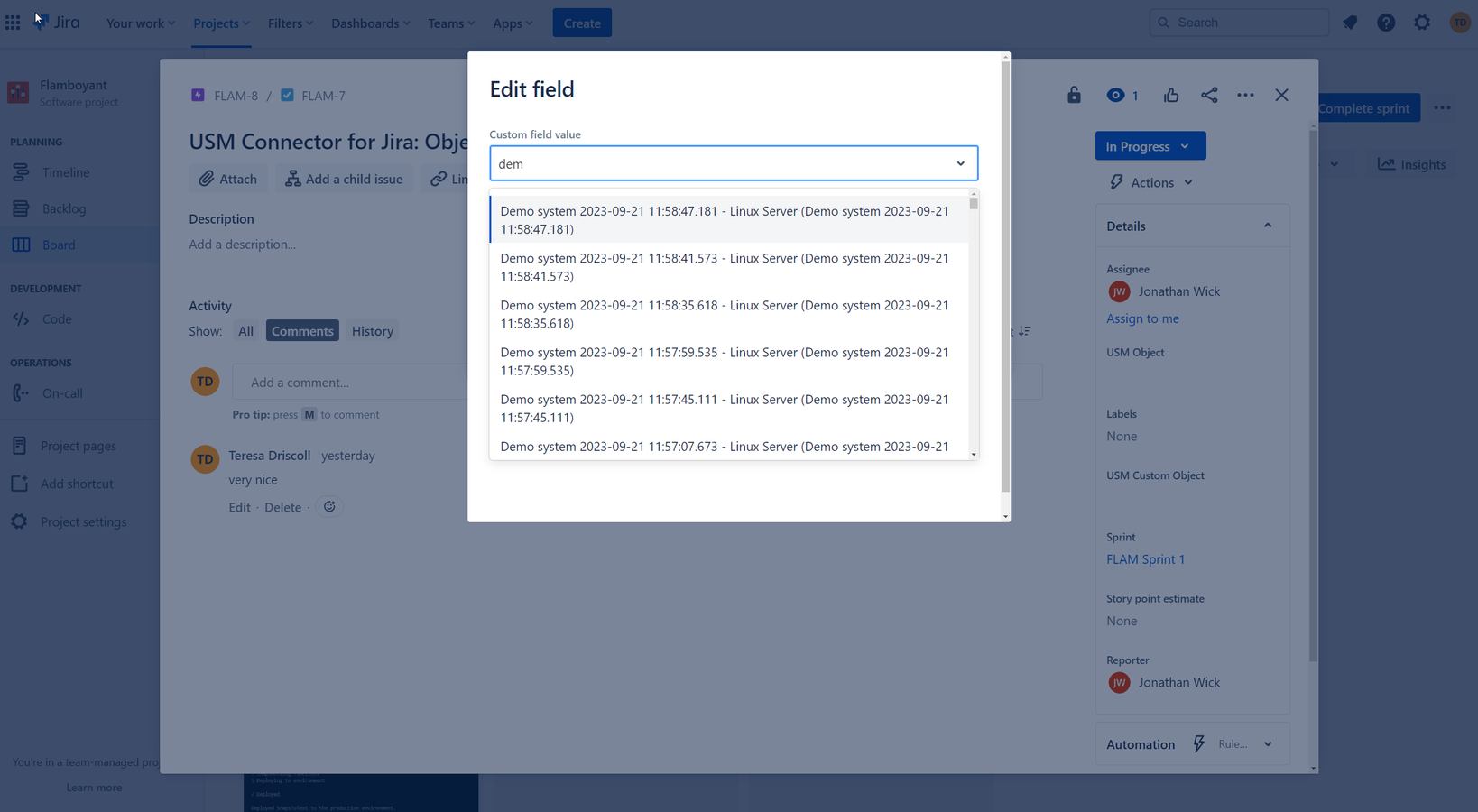 Select Objects from USM in Jira