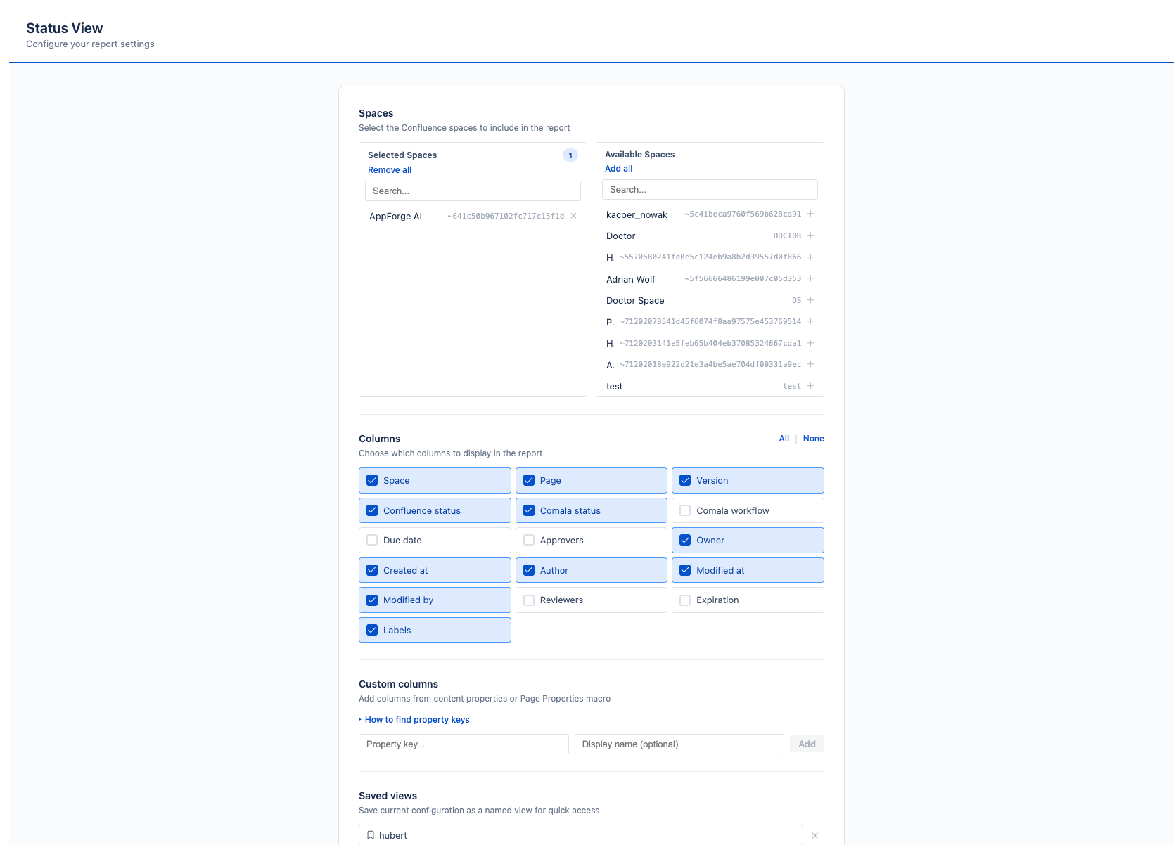 Customize your reports by choosing specific spaces and columns, ensuring you get the most relevant data for your needs, improving clarity and decision-making.