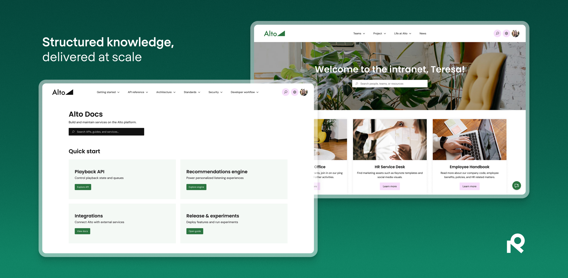 Create custom, branded Confluence sites — intranets, documentation sites, knowledge bases, and more. Watch your site take shape as you build, all without a line of code.