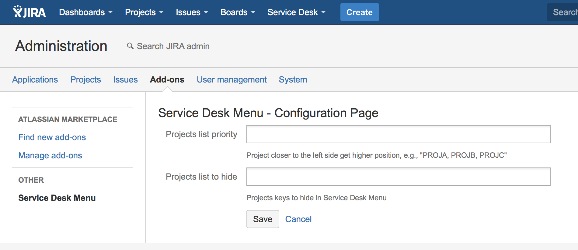 Configuration page