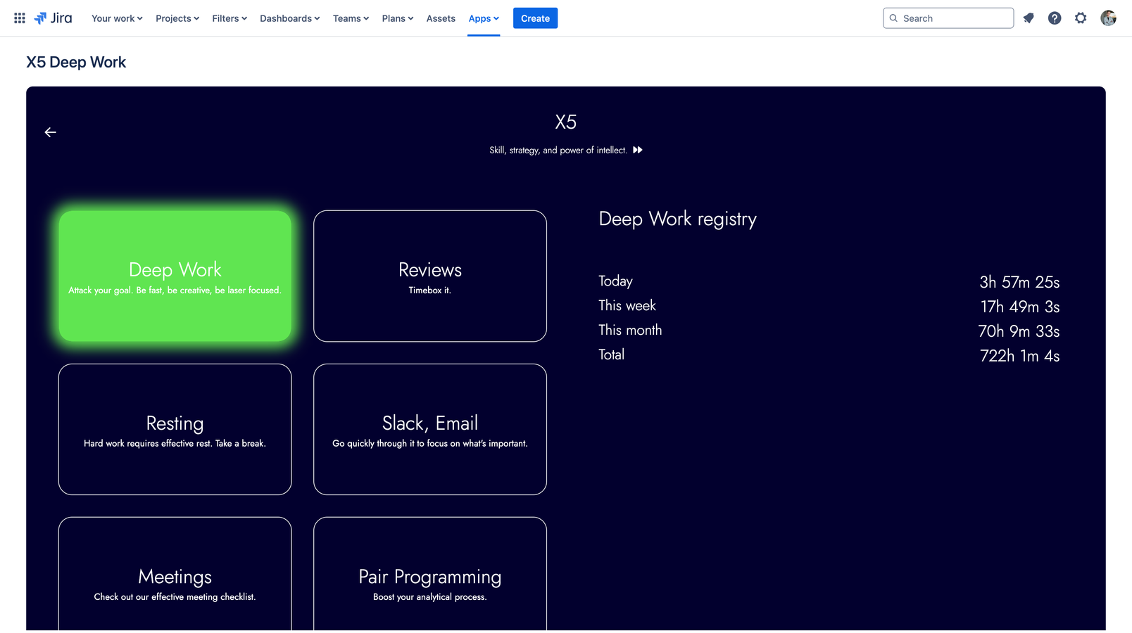 Deep Work dashboard