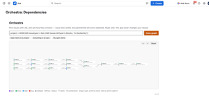 A whole project at once, filtered to work with blocking links: three parallel chains that meet before launch, with every link labelled.