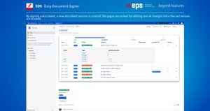 By signing a document, a new document version is created, the pages are locked for editing and all changes since the last version 
are tracked.