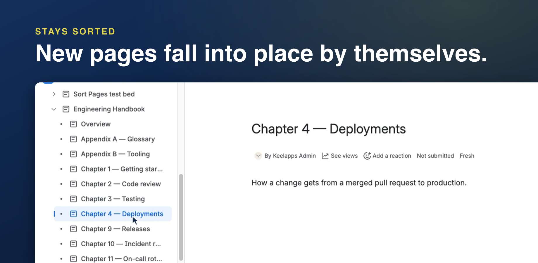 Chapter 4 was added after the rule was set, and it is already between Chapter 3 and Chapter 9 in the page tree.