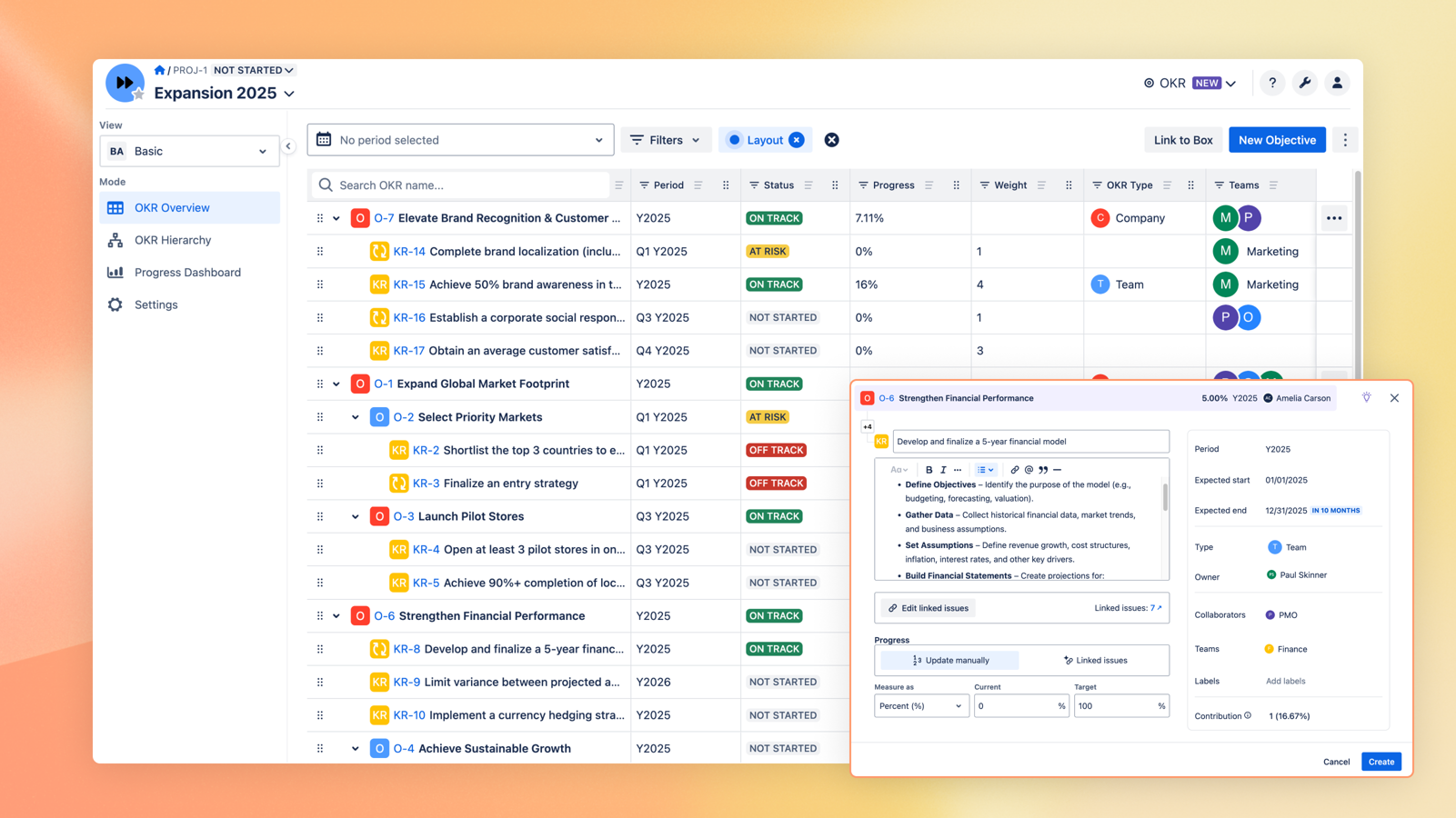 Track objectives and key results across teams and portfolios. Visualize alignment, monitor progress, and keep everyone focused—right inside the new BigPicture Enterprise OKR module.