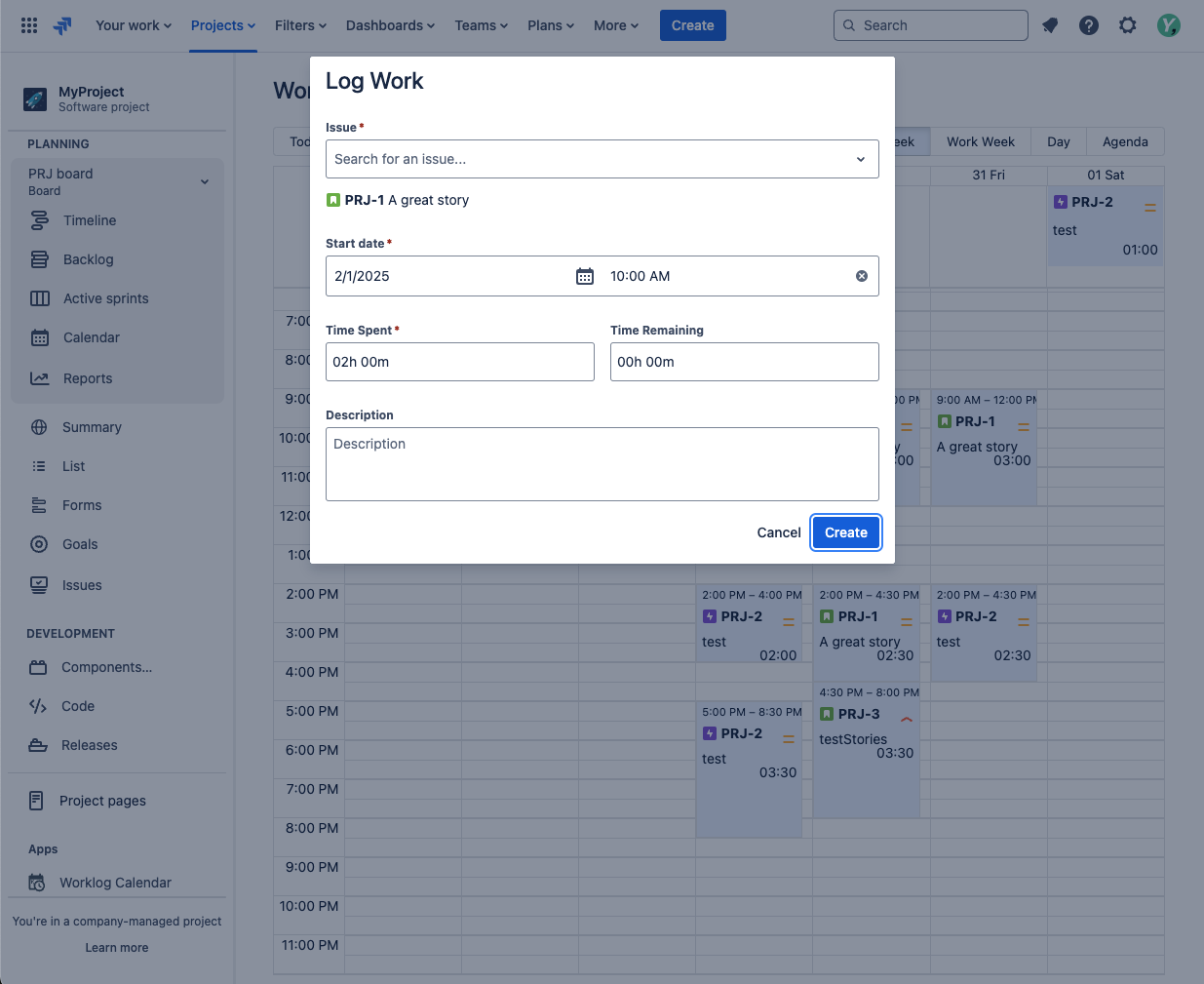 Directly log work on the calendar visually