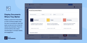 Display a custom list of documents on other Confluence pages using the macro to provide your team with easier access and more context for relevant documentation.